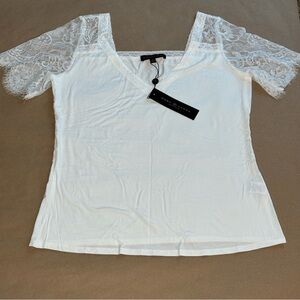 NWT White V-Neck Lace Short Sleeve Top